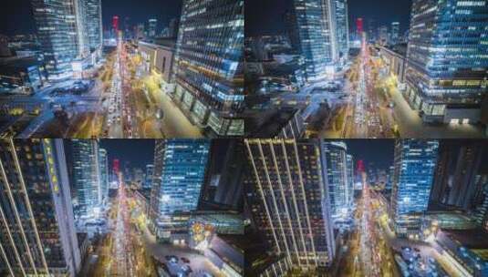【高清6K】沈阳青年大街cbd街道夜景航拍高清在线视频素材下载