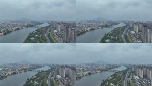 阴天漳州市区航拍龙文区大景下雨天漳州风景高清在线视频素材下载