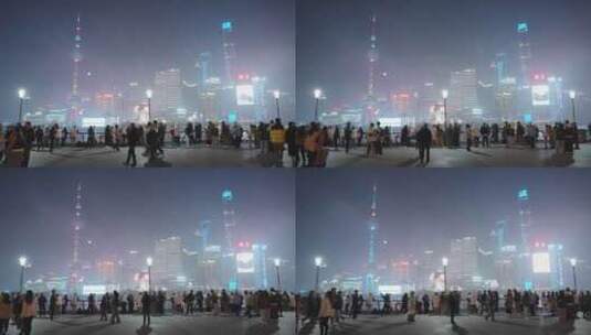 上海外滩夜晚人流高清在线视频素材下载