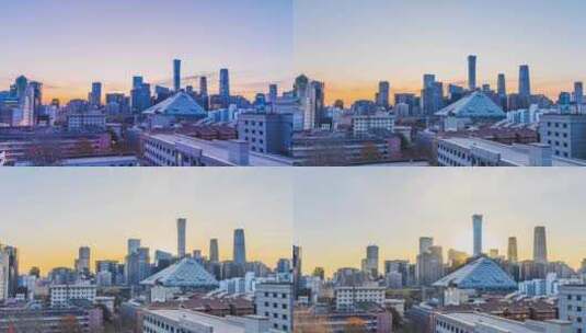 北京冬季国贸城市天际线日出夜转日延时高清在线视频素材下载