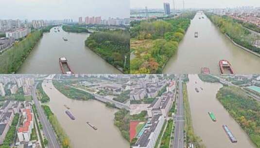 航拍常州市京杭运河高清在线视频素材下载
