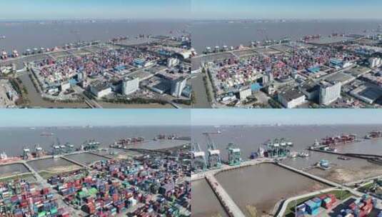 港口航拍 货轮    集装箱 堆场高清在线视频素材下载