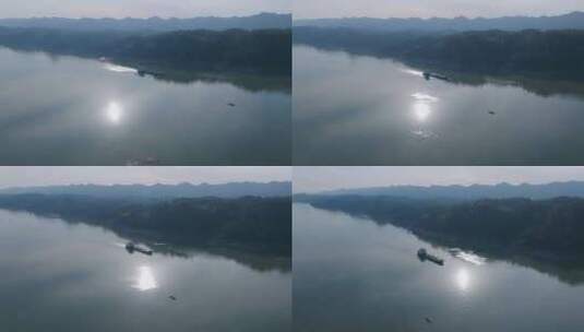 航拍长江河流船只高清在线视频素材下载
