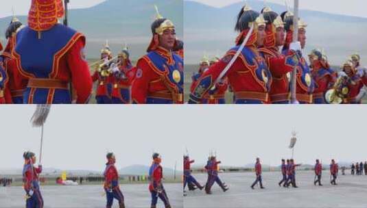 蒙古军队在正式仪式上列队行军高清在线视频素材下载