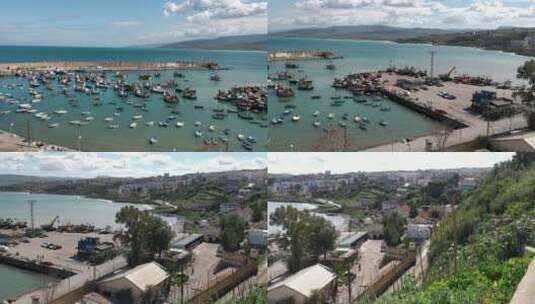 航拍海岸的小镇景观高清在线视频素材下载
