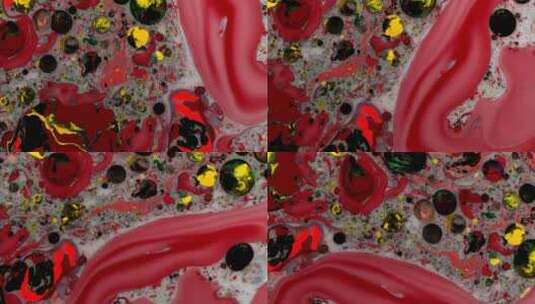 红色和黑色颜料在水中融合旋转高清在线视频素材下载