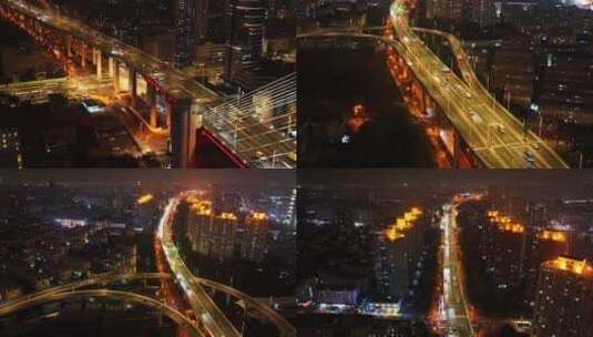 杨浦大桥夜景航拍高清在线视频素材下载