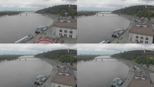 航拍的河港景观高清在线视频素材下载