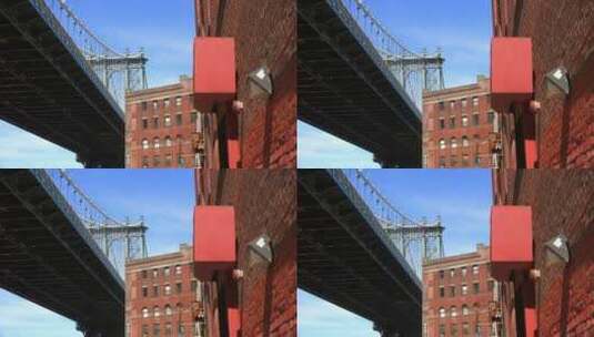 纽约布鲁克林大桥和房屋建筑高清在线视频素材下载