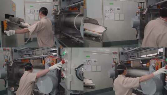 橡胶工厂视频黄色橡胶挤压压平生产设备高清在线视频素材下载