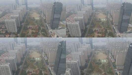 航拍合肥天鹅湖新城中央广场高清在线视频素材下载