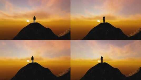 山顶上的一个人在看日落高清在线视频素材下载