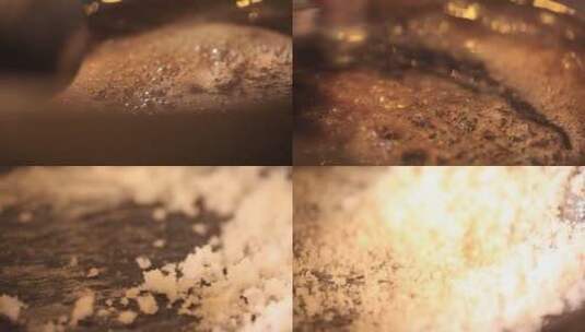 【镜头合集】厨师炒糖色炒制焦糖糖浆高清在线视频素材下载