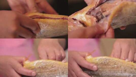 【镜头合集】黄花鱼处理内脏高清在线视频素材下载