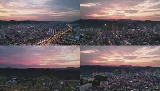 城市唯美浪漫夕阳航拍高清在线视频素材下载