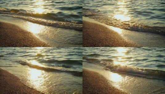 海滩上的太阳反射和柔和的波浪高清在线视频素材下载