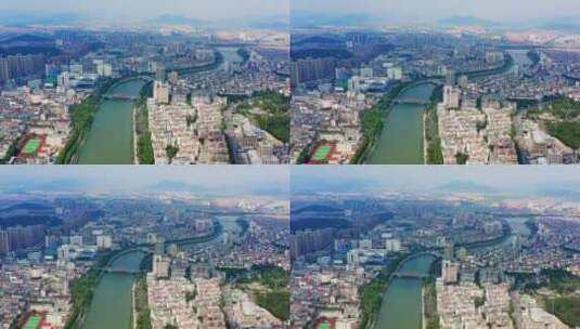 浦阳江两旁航拍诸暨城区现代城市风光高清在线视频素材下载