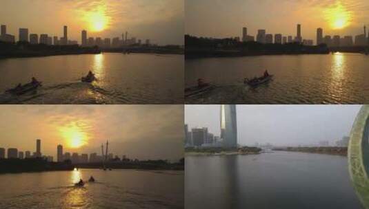 【4K航拍合集】夕阳下的渔船杏林湾园博苑湖高清在线视频素材下载