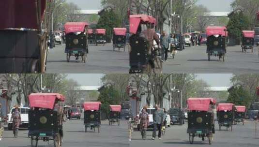 北京什刹海后海三轮车夫骑三轮车胡同旅游高清在线视频素材下载
