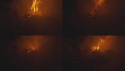 夜晚燃烧的篝火烟雾高清在线视频素材下载