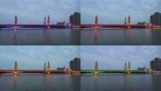 北京城市副中心玉带桥傍晚变换的灯光高清在线视频素材下载