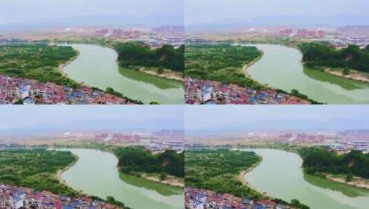 衢州城区衢江两岸现代城市风光航拍高清在线视频素材下载