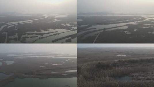 东营 黄河三角洲保护区 大雾 航拍 生态高清在线视频素材下载