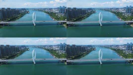 柳州航拍柳江风景白沙大桥高清在线视频素材下载