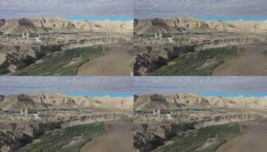 西藏阿里扎达土林札达县城市风光航拍高清在线视频素材下载