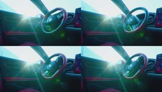 比亚迪新能源汽车 无人驾驶  方向盘转动高清在线视频素材下载