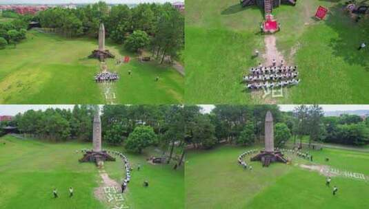 在红军烈士纪念塔前祭奠先烈重温入党誓词高清在线视频素材下载