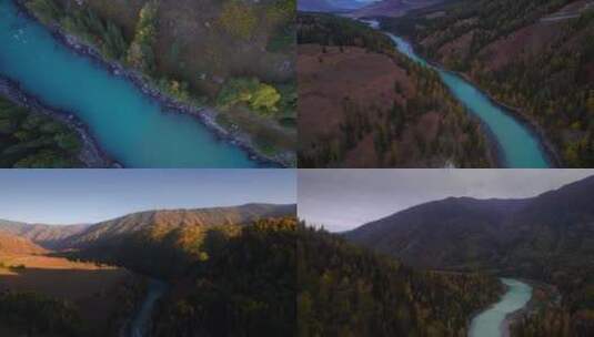 4K航拍新疆秋景山川河流高清在线视频素材下载