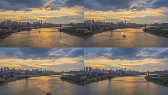 4K航拍广西南宁邕江良庆大桥高清在线视频素材下载