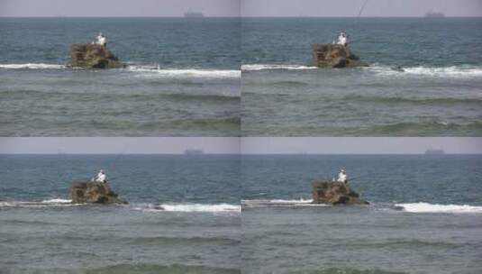 渔民在海洋中心钓鱼高清在线视频素材下载