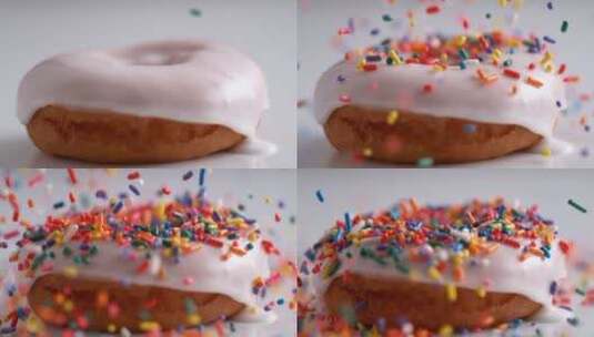 糖针洒在甜甜圈上高清在线视频素材下载