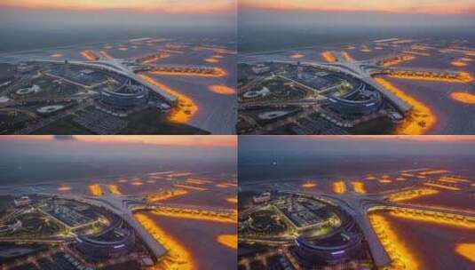 青岛胶州机场夜景航站楼高清在线视频素材下载