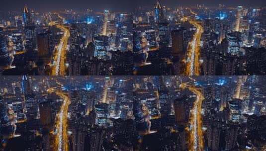 上海南北高架夜景航拍高清在线视频素材下载