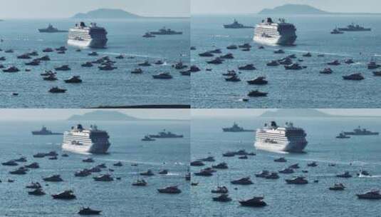 海南三亚凤凰岛游轮航拍高清在线视频素材下载