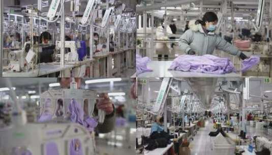 缝纫女工纺织加工服装箱包生产线高清在线视频素材下载