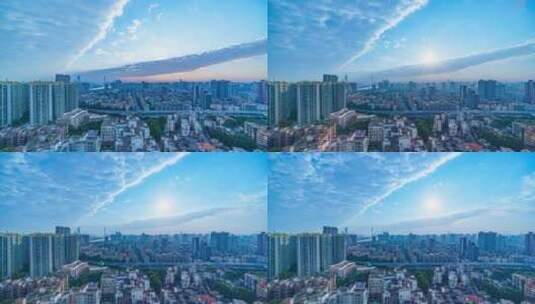 广州城市建筑群与天空太阳云海延时风光高清在线视频素材下载