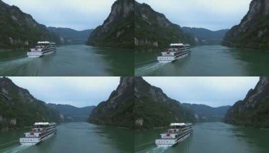 4K航拍宜昌西陵峡 长江邮轮高清在线视频素材下载