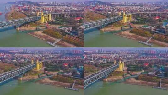 南京长江大桥航拍延时4k高清在线视频素材下载