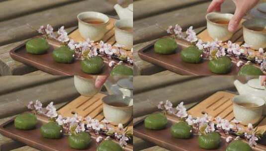 清明节品茶吃青团高清在线视频素材下载