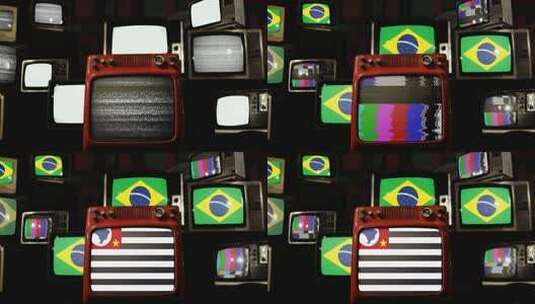 复古电视上的圣保罗和巴西国旗高清在线视频素材下载