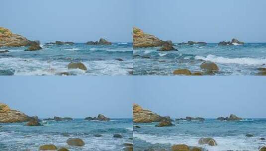 海边波涛汹涌浪花 蓝色海浪拍打礁石岩石高清在线视频素材下载