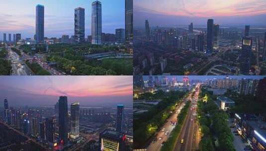 南京河西夜景航拍高清在线视频素材下载