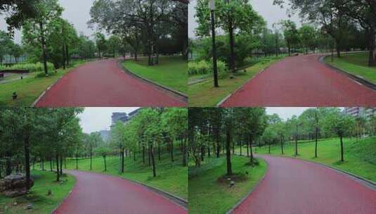 滨江公园雨中健身步道高清在线视频素材下载