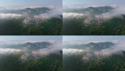 云雾缭绕的山村高清在线视频素材下载