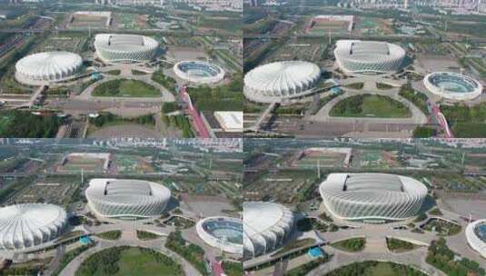 武汉江夏光谷国际网球中心健身体育场馆航拍高清在线视频素材下载