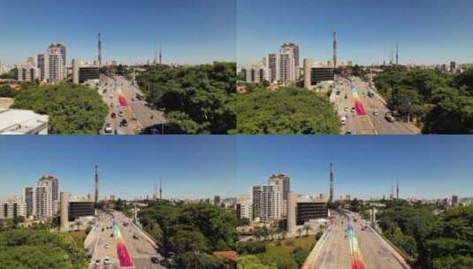 巴西圣保罗市中心五颜六色的苏马雷桥的平移风。高清在线视频素材下载